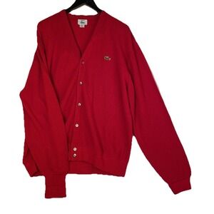 VTG 80's Lacoste & Izod Collab Red Knit Cardigan Made in USA 100% Orlon Acrylic